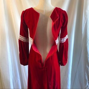 Vintage 70s Red Trim Eyelet Maxi Dress